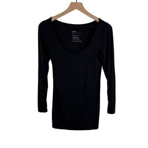 Storq Womens Maternity Size 2 Small Black 3/4 Sleeve Black Scoop Neck Shirt